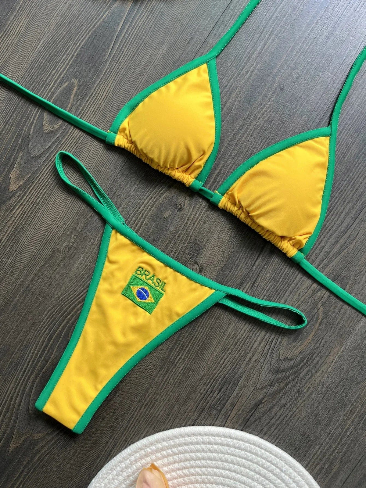 2026 Fashion Embroidery Brasil Flag Contrast Split Bikini Set Women Swimwear Patchwork Swimsuit Hottie Outfit SummerBeachwear - A-1 Thread Vault