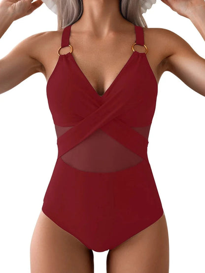 2026 Plain Ruched Swimsuit Women One Piece Ring Link Swimwear Female Bathers Bathing Swimming Swim Bodysuit Summer Beachwear - A-1 Thread Vault