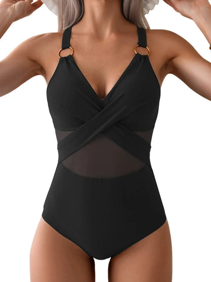 2026 Plain Ruched Swimsuit Women One Piece Ring Link Swimwear Female Bathers Bathing Swimming Swim Bodysuit Summer Beachwear - A-1 Thread Vault