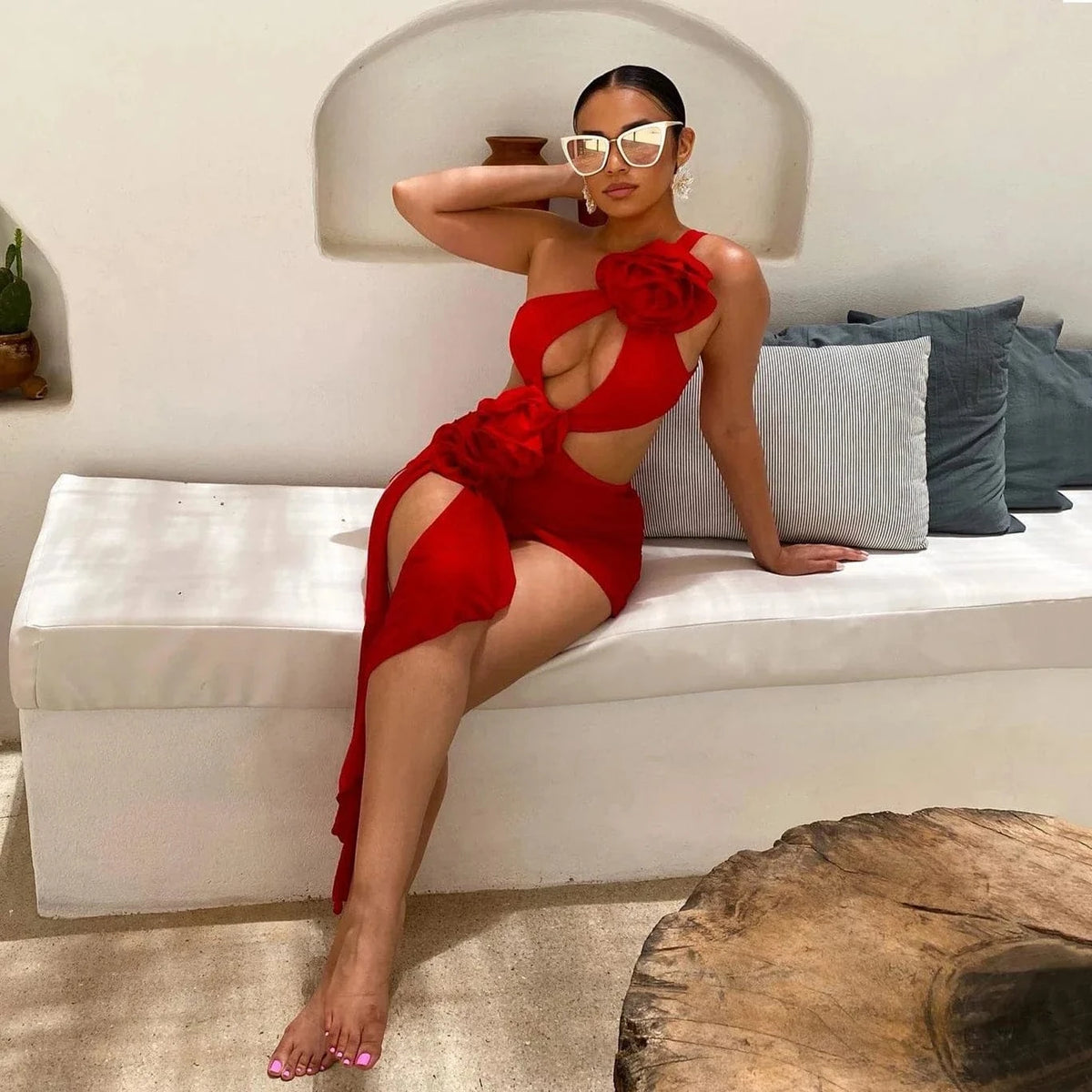 2026 Red Flower Swimsuit With Cover Up Desire Swim Suit Luxury Women Swimwear Sexy Hollow Bikini Beachwear Bodysuit Bathingsuit - A-1 Thread Vault
