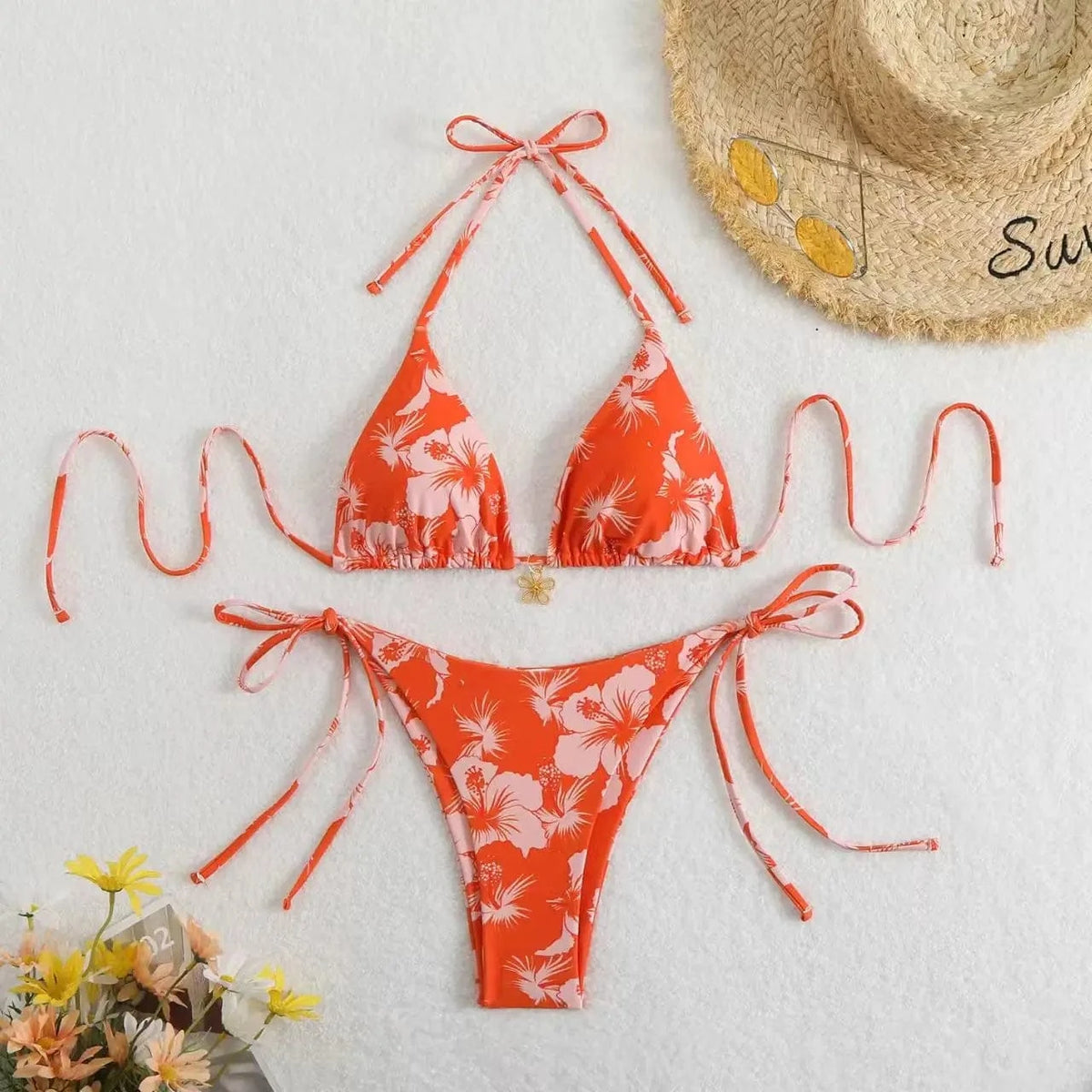 2026 Y2k Summer Cute Pink Sweet Patchwork Sets Cute Bow Design Sexy Lace-up Style Casual Bikini Swimsuit Beach Vaction Clothes - A-1 Thread Vault