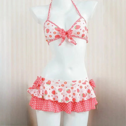 2026 Y2k Summer Cute Pink Sweet Patchwork Sets Cute Bow Design Sexy Lace-up Style Casual Bikini Swimsuit Beach Vaction Clothes - A-1 Thread Vault