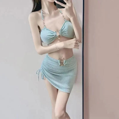2026 Y2k Summer Cute Pink Sweet Patchwork Sets Cute Bow Design Sexy Lace-up Style Casual Bikini Swimsuit Beach Vaction Clothes - A-1 Thread Vault