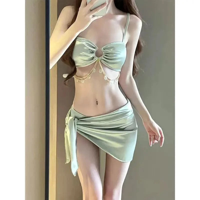2026 Y2k Summer Cute Pink Sweet Patchwork Sets Cute Bow Design Sexy Lace-up Style Casual Bikini Swimsuit Beach Vaction Clothes - A-1 Thread Vault