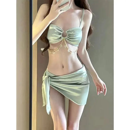 2026 Y2k Summer Cute Pink Sweet Patchwork Sets Cute Bow Design Sexy Lace-up Style Casual Bikini Swimsuit Beach Vaction Clothes - A-1 Thread Vault