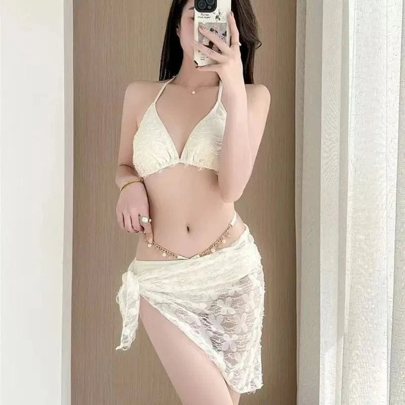 2026 Y2k Summer Cute Pink Sweet Patchwork Sets Cute Bow Design Sexy Lace-up Style Casual Bikini Swimsuit Beach Vaction Clothes - A-1 Thread Vault