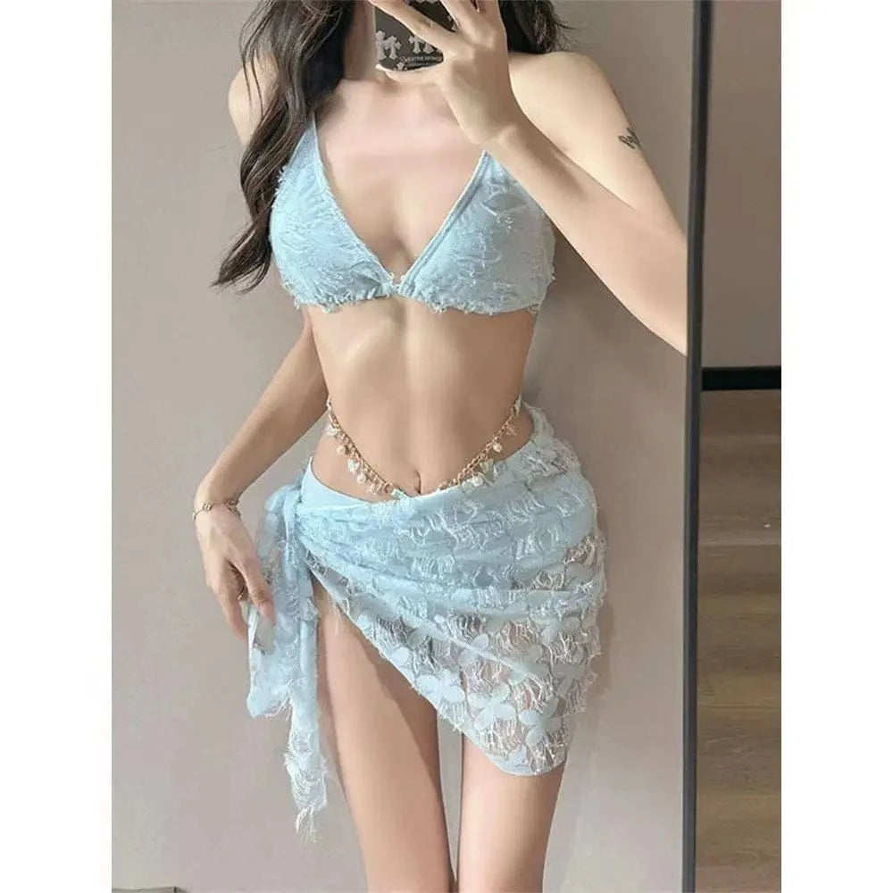 2026 Y2k Summer Cute Pink Sweet Patchwork Sets Cute Bow Design Sexy Lace-up Style Casual Bikini Swimsuit Beach Vaction Clothes - A-1 Thread Vault