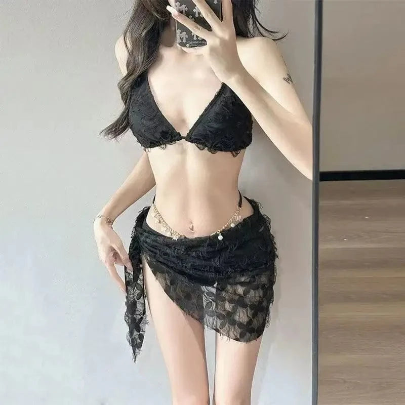 2026 Y2k Summer Cute Pink Sweet Patchwork Sets Cute Bow Design Sexy Lace-up Style Casual Bikini Swimsuit Beach Vaction Clothes - A-1 Thread Vault