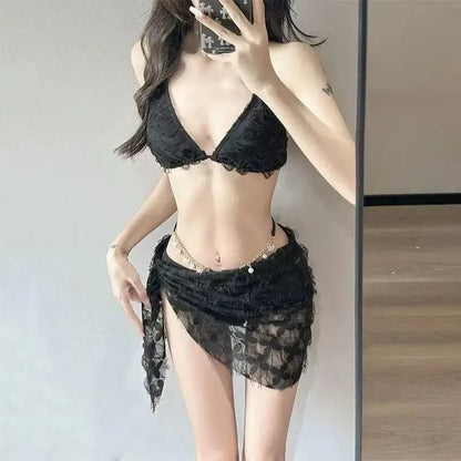 2026 Y2k Summer Cute Pink Sweet Patchwork Sets Cute Bow Design Sexy Lace-up Style Casual Bikini Swimsuit Beach Vaction Clothes - A-1 Thread Vault