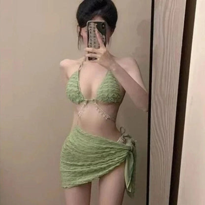 2026 Y2k Summer Cute Pink Sweet Patchwork Sets Cute Bow Design Sexy Lace-up Style Casual Bikini Swimsuit Beach Vaction Clothes - A-1 Thread Vault