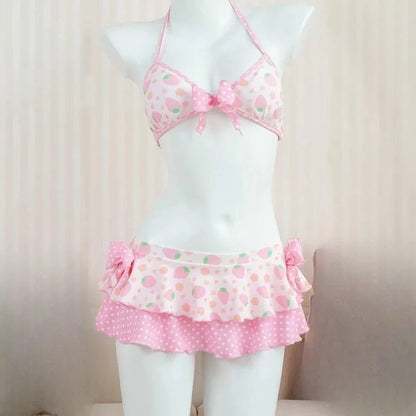 2026 Y2k Summer Cute Pink Sweet Patchwork Sets Cute Bow Design Sexy Lace-up Style Casual Bikini Swimsuit Beach Vaction Clothes - A-1 Thread Vault