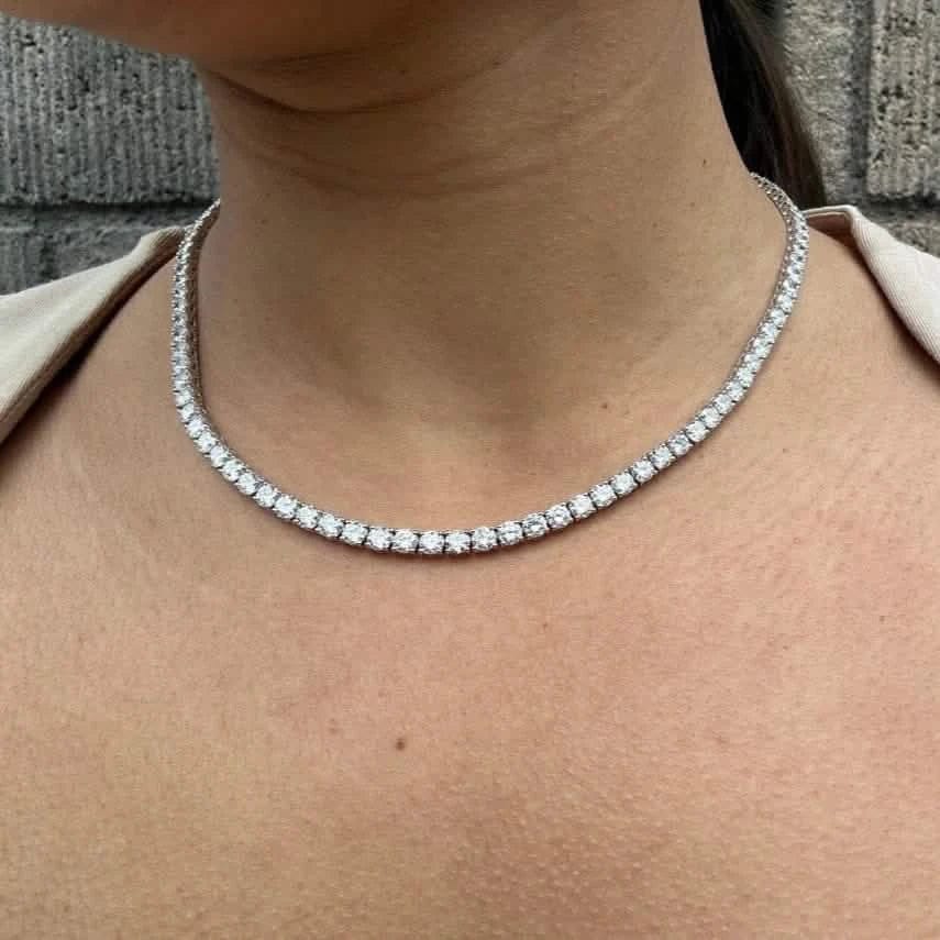 21 Carat Round Genuine Lab Grown Diamond Tennis Necklace 18" - A-1 Thread Vault