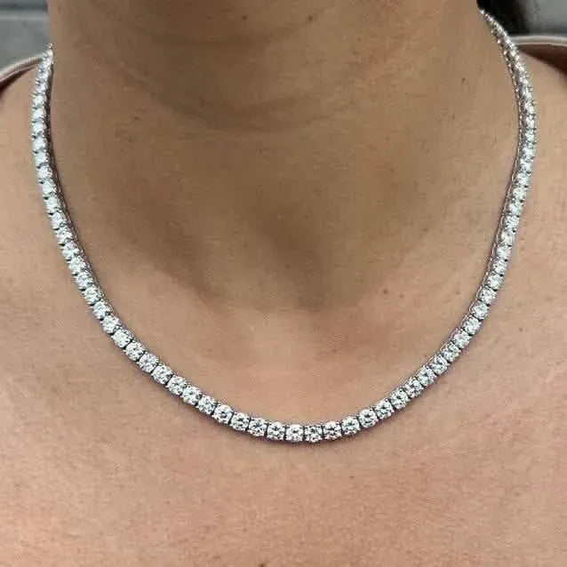 21 Carat Round Genuine Lab Grown Diamond Tennis Necklace 18" - A-1 Thread Vault