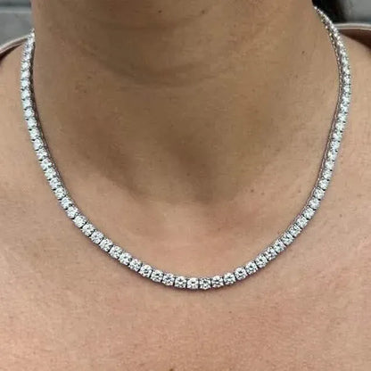 21 Carat Round Genuine Lab Grown Diamond Tennis Necklace 18" - A-1 Thread Vault