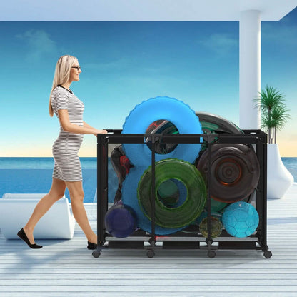 210 Gallon Pool Storage Bin Organizer Rolling Mesh Storage Basket with Lockable Wheels - A-1 Thread Vault