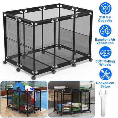 210 Gallon Pool Storage Bin Organizer Rolling Mesh Storage Basket with Lockable Wheels - A-1 Thread Vault