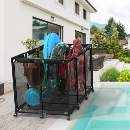 210 Gallon Pool Storage Bin Organizer Rolling Mesh Storage Basket with Lockable Wheels - A-1 Thread Vault