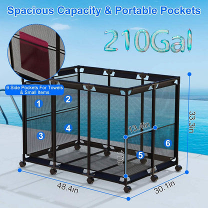 210 Gallon Pool Storage Bin Organizer Rolling Mesh Storage Basket with Lockable Wheels - A-1 Thread Vault