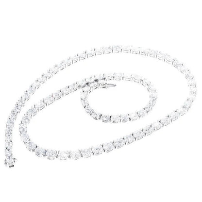 21.25CT Lab Grown Oval Diamond Graduated Tennis Necklace Platinum & 14K - A-1 Thread Vault