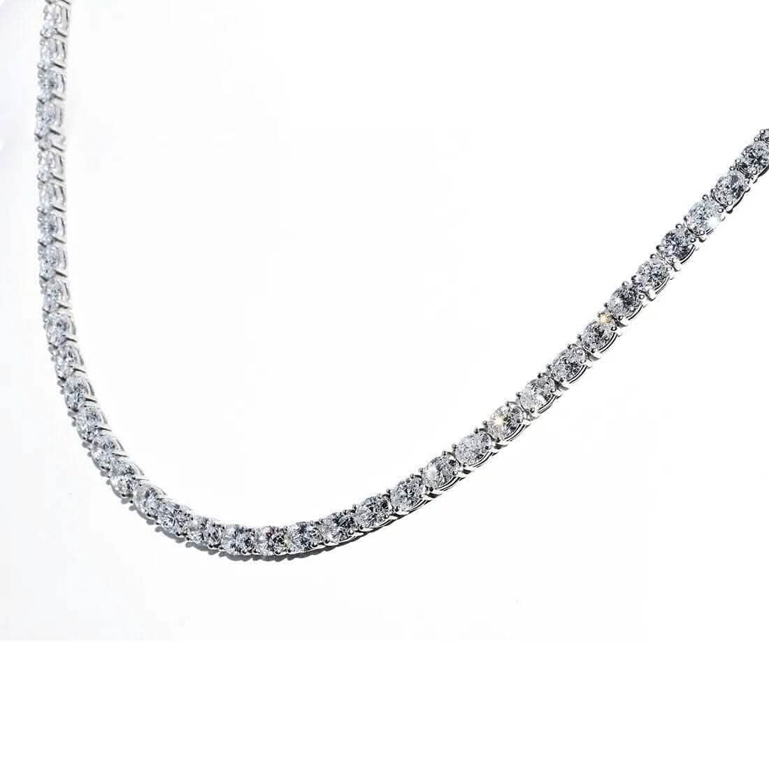 21.25CT Lab Grown Oval Diamond Graduated Tennis Necklace Platinum & 14K - A-1 Thread Vault