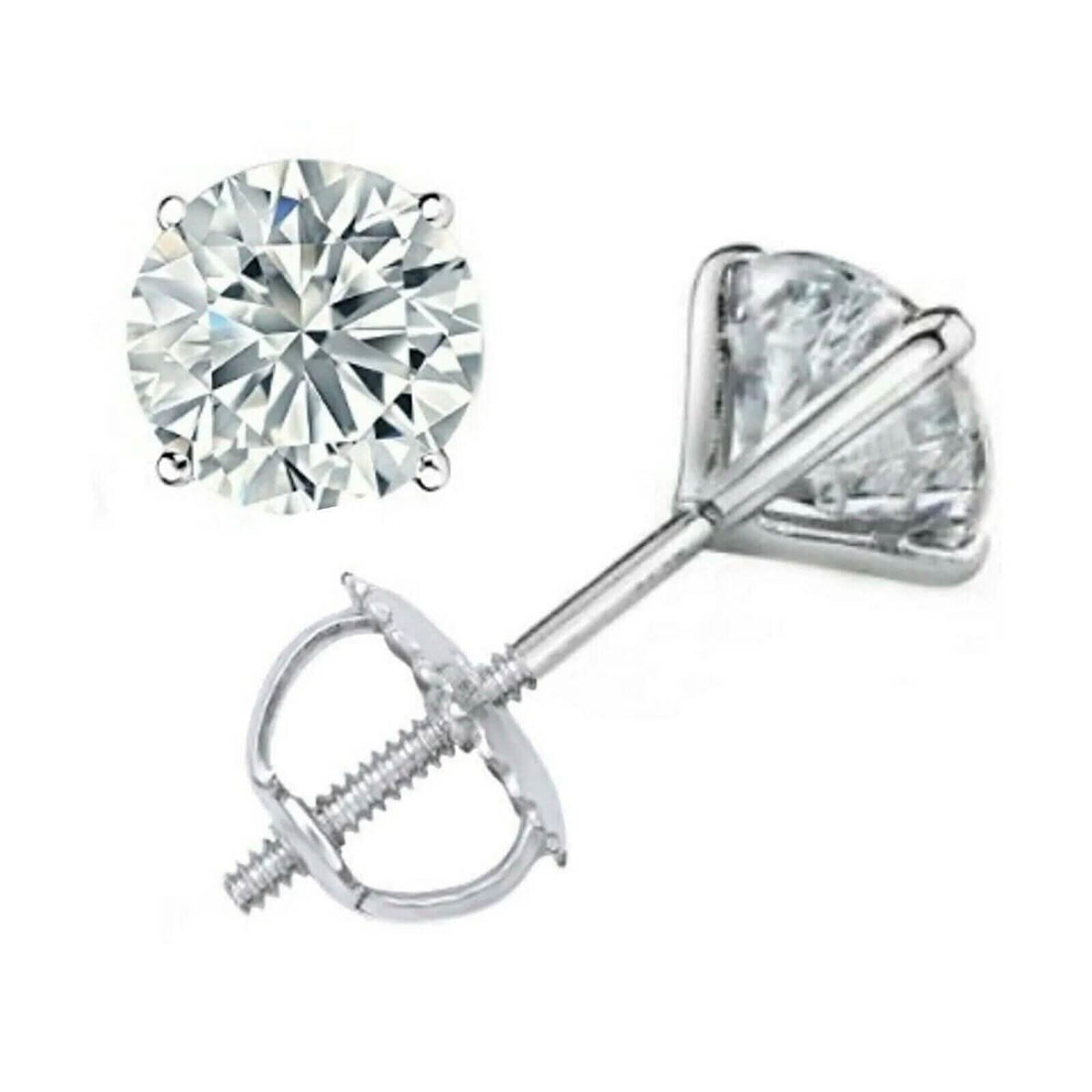 2.15 Ct Diamond Stud Earrings Natural Round Real 14k White Gold Martini F-G/I1 - A-1 Thread Vault