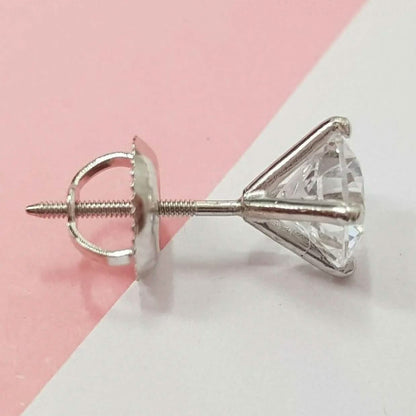 2.15 Ct Diamond Stud Earrings Natural Round Real 14k White Gold Martini F-G/I1 - A-1 Thread Vault