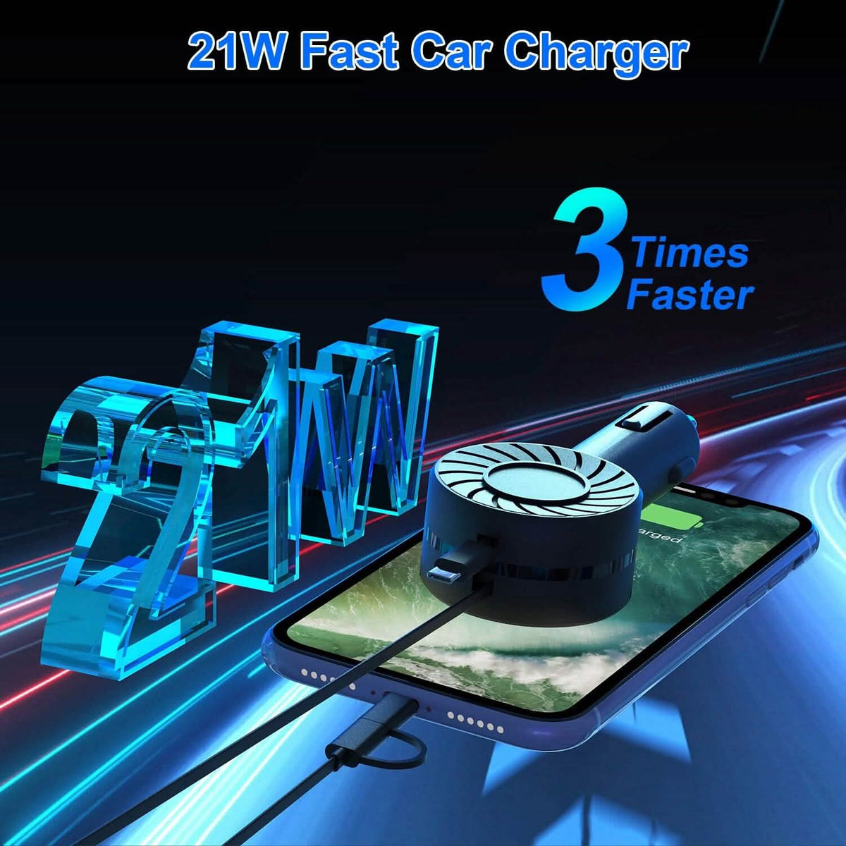 21W 3-in-1 Retractable Car Phone Charger - A-1 Thread Vault