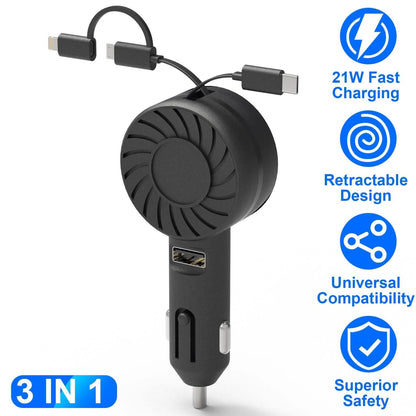 21W 3-in-1 Retractable Car Phone Charger - A-1 Thread Vault