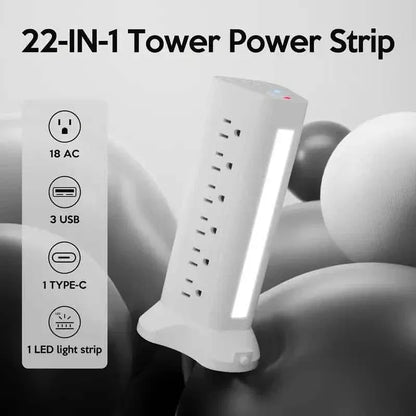 22-in-1 Power Strip Tower with 4 USB Ports & 9 AC Outlets, 10ft Extension Cable, 3-Color Night Light - A-1 Thread Vault