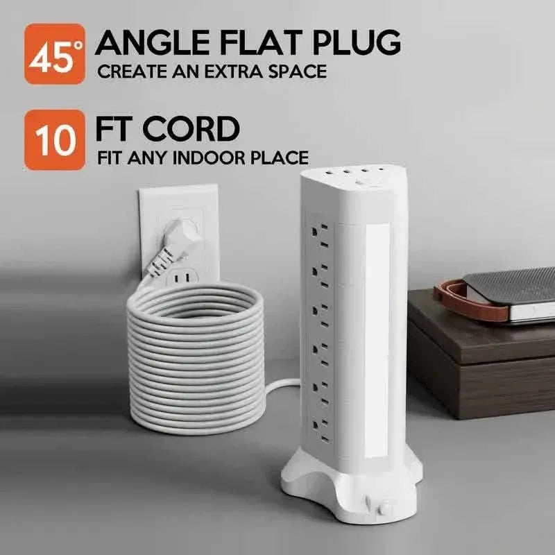 22-in-1 Power Strip Tower with 4 USB Ports & 9 AC Outlets, 10ft Extension Cable, 3-Color Night Light - A-1 Thread Vault