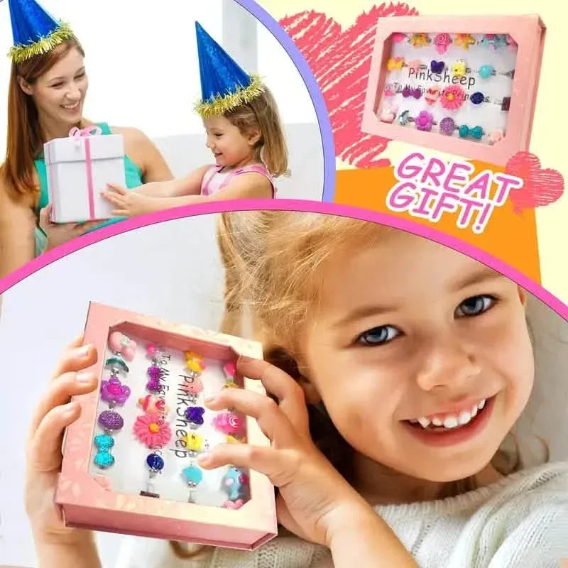 24 Adorable Pink Sheep Little Girl Jewel Rings - A-1 Thread Vault