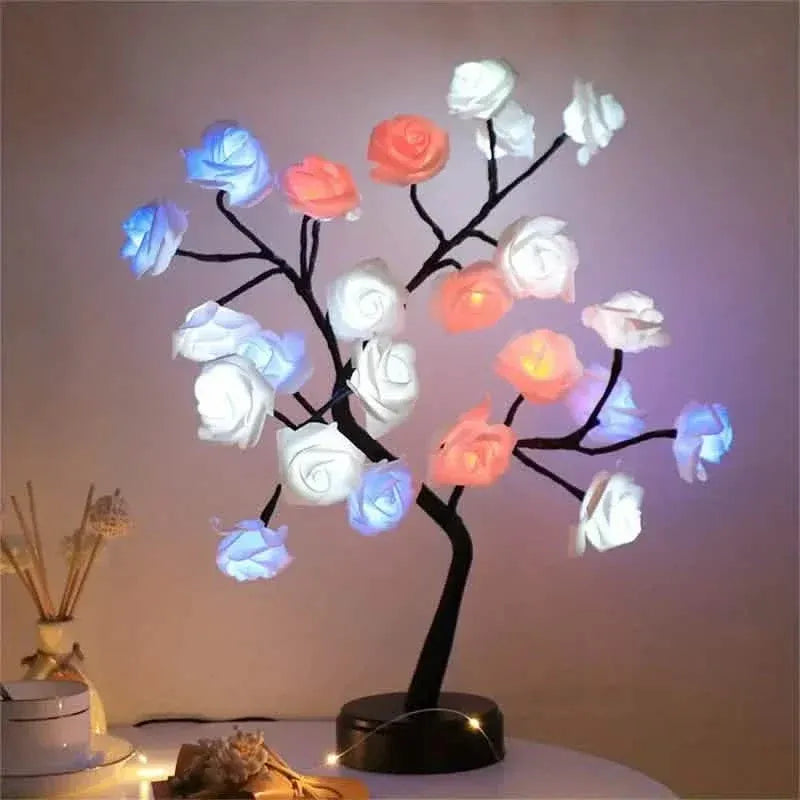 24 LED RGB 16 Colors Rose Tree Night Light Battery And USB Plug Operated Rose Flower Fairy Lights Remote Control - A-1 Thread Vault