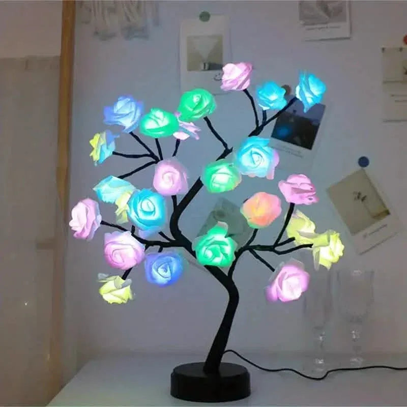 24 LED RGB 16 Colors Rose Tree Night Light Battery And USB Plug Operated Rose Flower Fairy Lights Remote Control - A-1 Thread Vault