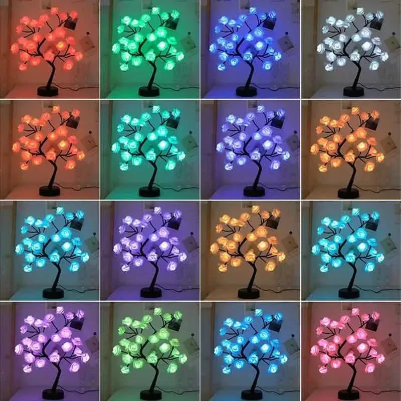24 LED RGB 16 Colors Rose Tree Night Light Battery And USB Plug Operated Rose Flower Fairy Lights Remote Control - A-1 Thread Vault