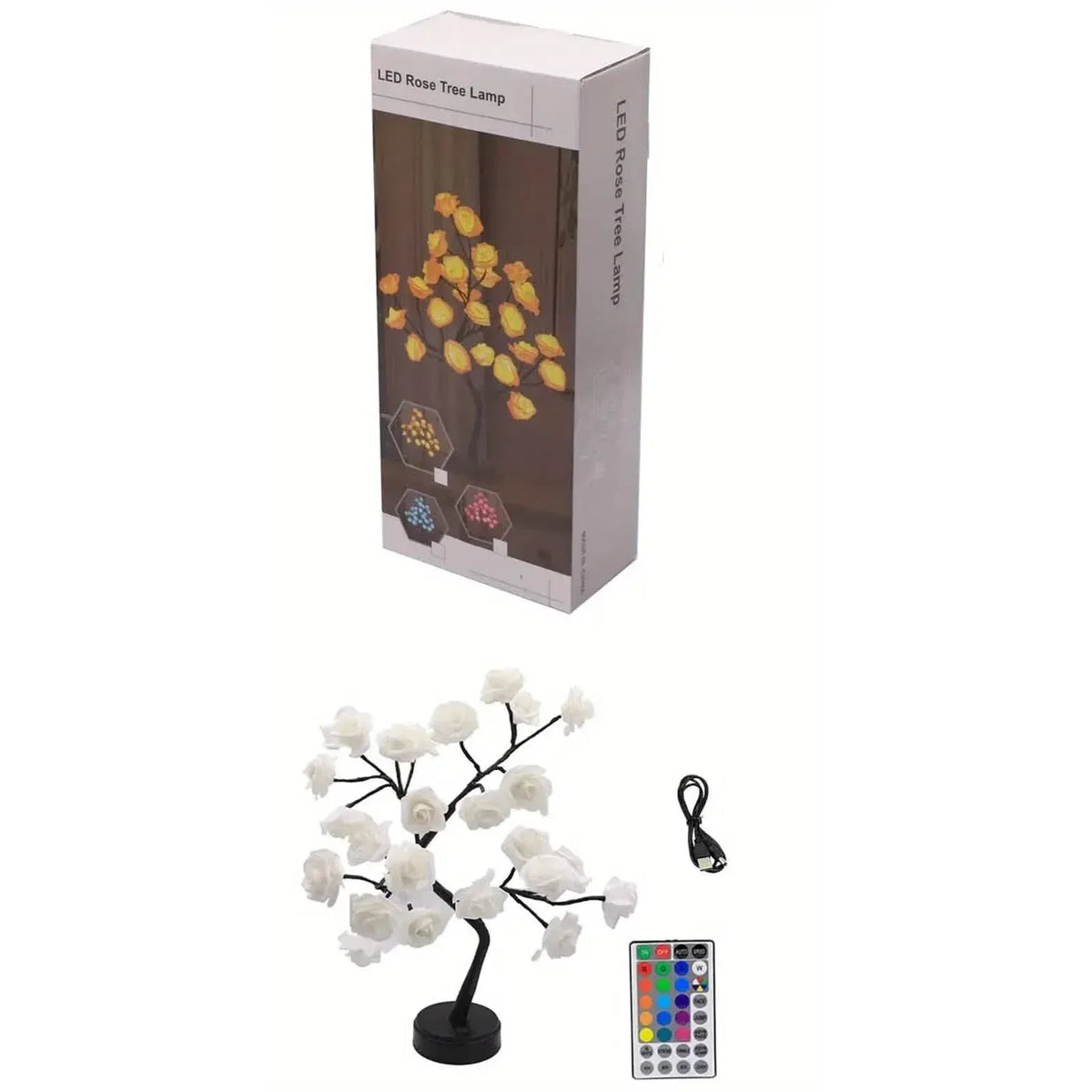 24 LED RGB 16 Colors Rose Tree Night Light Battery And USB Plug Operated Rose Flower Fairy Lights Remote Control - A-1 Thread Vault