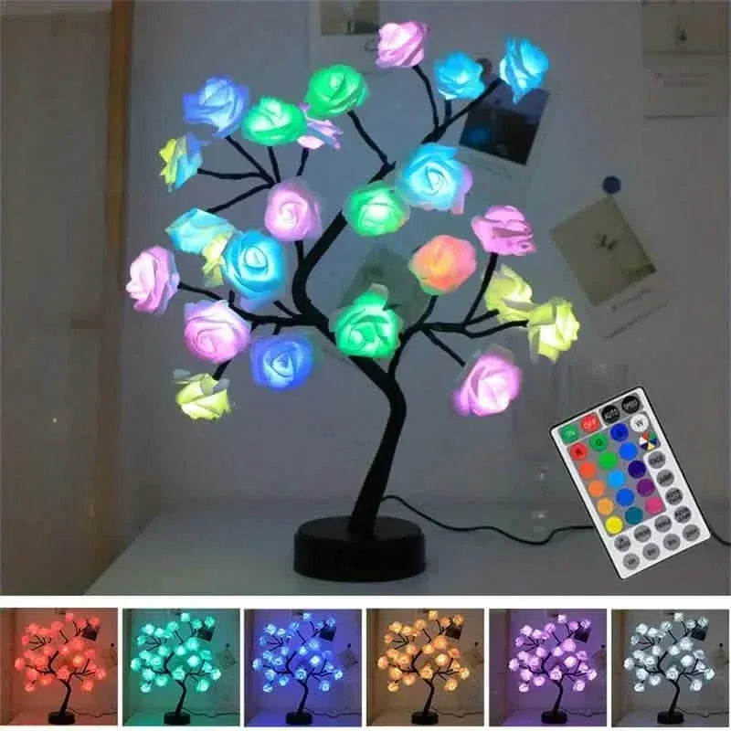 24 LED RGB 16 Colors Rose Tree Night Light Battery And USB Plug Operated Rose Flower Fairy Lights Remote Control - A-1 Thread Vault