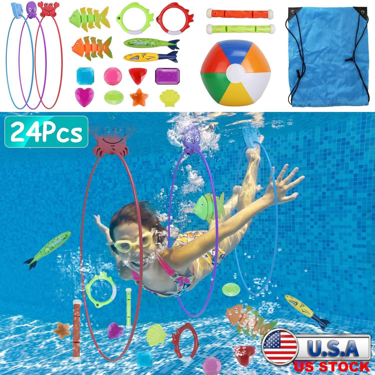 24-Pieces: Diving Toys Swimming Pool for Aged 3+ Years Old - A-1 Thread Vault