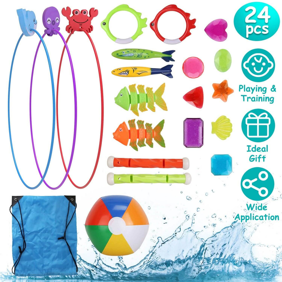 24-Pieces: Diving Toys Swimming Pool for Aged 3+ Years Old - A-1 Thread Vault