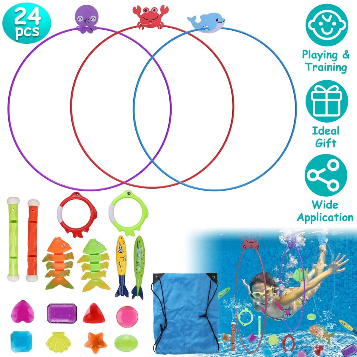 24-Pieces: Diving Toys Swimming Pool for Aged 3+ Years Old - A-1 Thread Vault