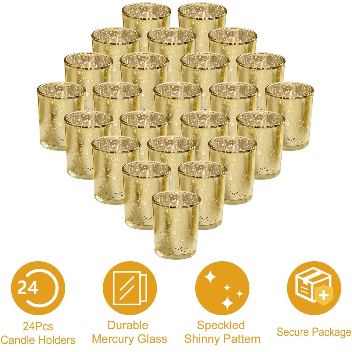24-Pieces Gold Votive Tealights Candle Holder Mercury Glass - A-1 Thread Vault
