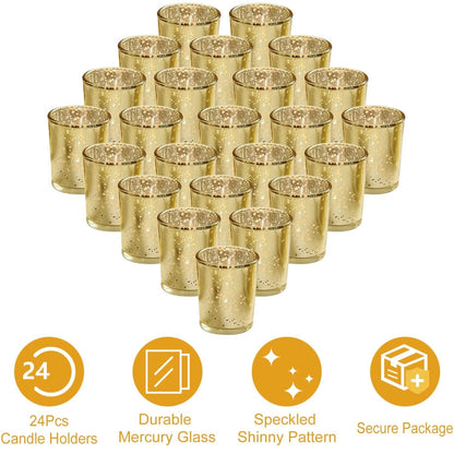 24-Pieces Gold Votive Tealights Candle Holder Mercury Glass - A-1 Thread Vault