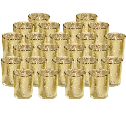 24-Pieces Gold Votive Tealights Candle Holder Mercury Glass - A-1 Thread Vault