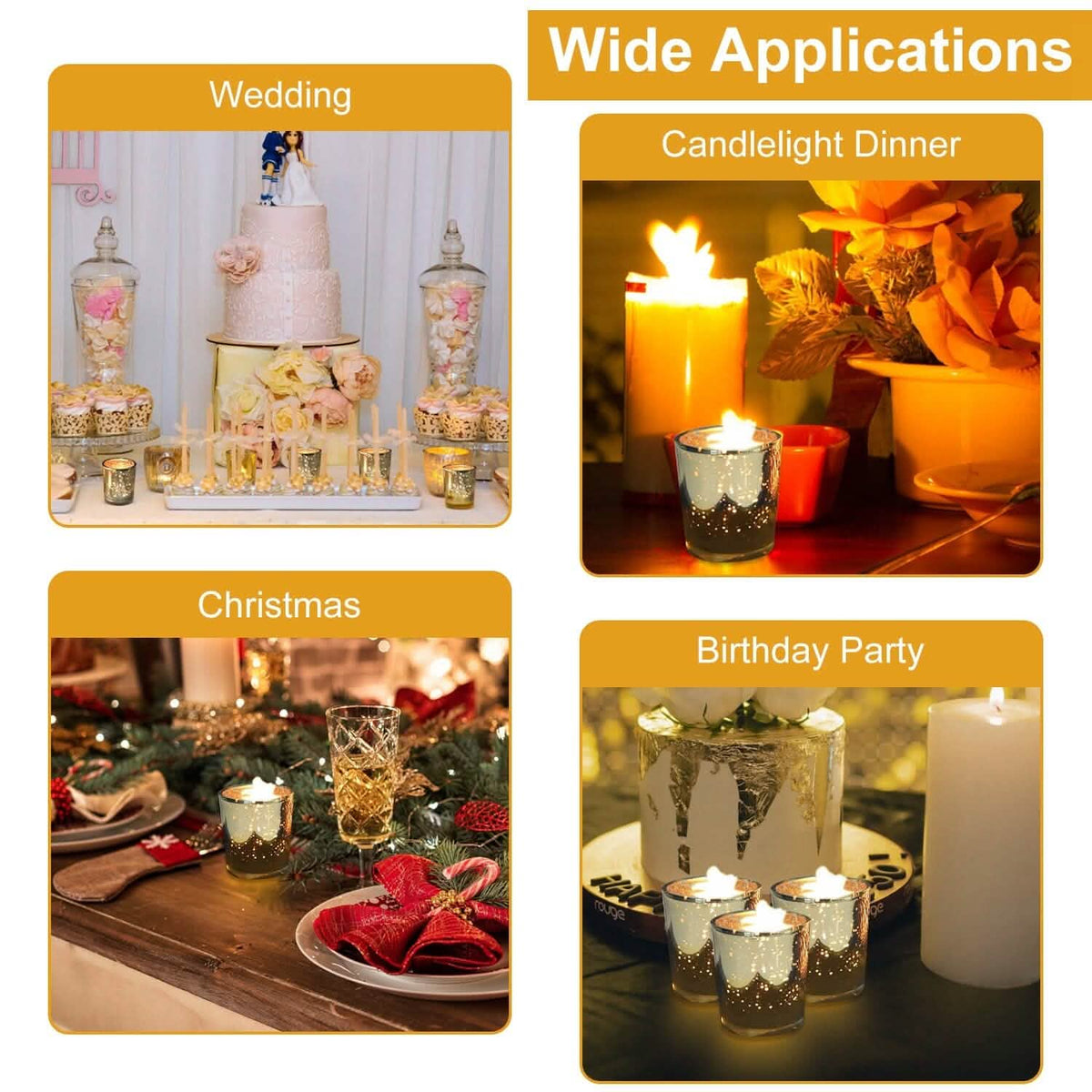 24-Pieces Gold Votive Tealights Candle Holder Mercury Glass - A-1 Thread Vault