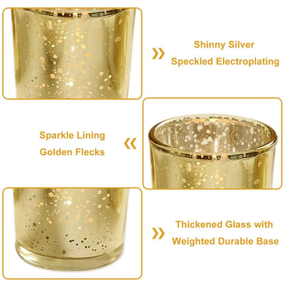 24-Pieces Gold Votive Tealights Candle Holder Mercury Glass - A-1 Thread Vault
