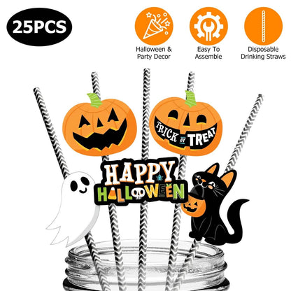24-Pieces: Halloween Party Striped Decorative Paper Straws - A-1 Thread Vault