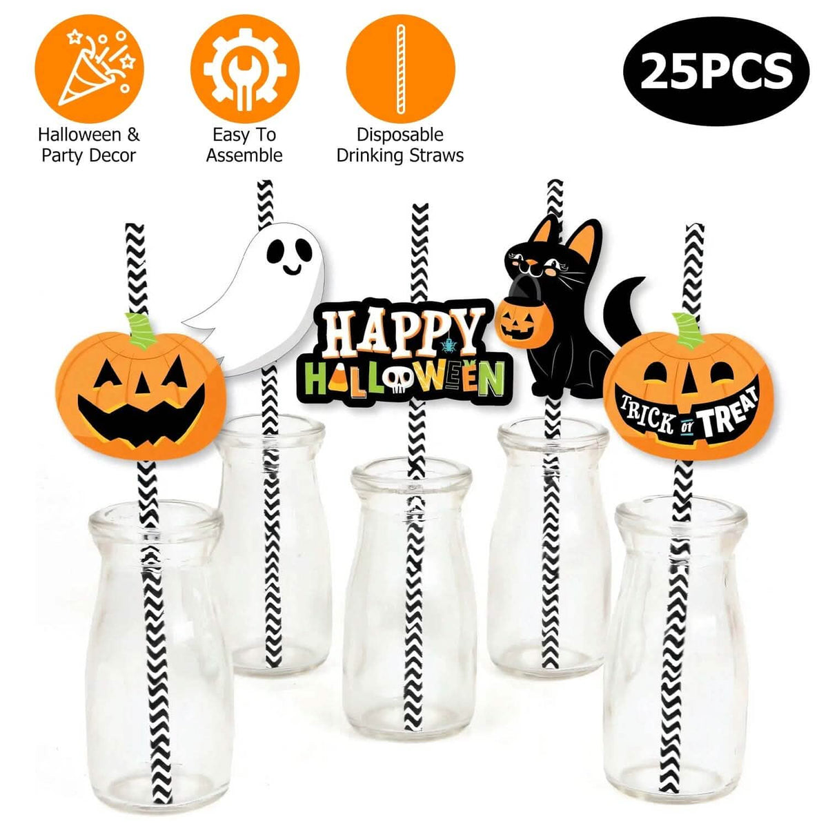 24-Pieces: Halloween Party Striped Decorative Paper Straws - A-1 Thread Vault
