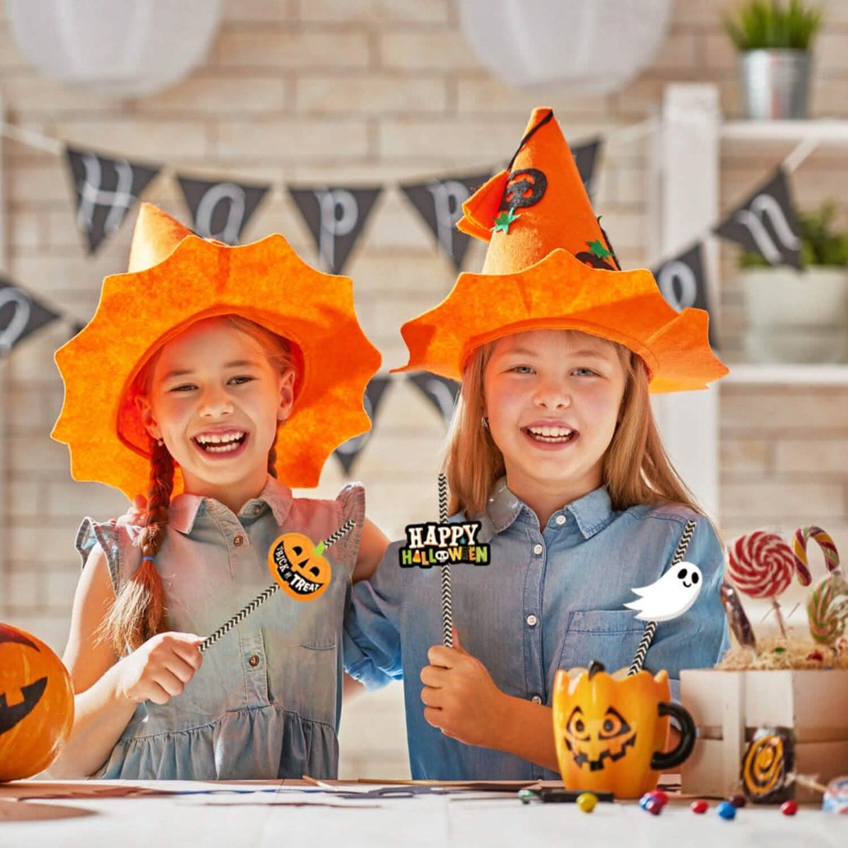 24-Pieces: Halloween Party Striped Decorative Paper Straws - A-1 Thread Vault
