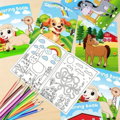 24-Pieces: Mini Coloring Books with 24 Stacking Crayons, Farm Themed - A-1 Thread Vault