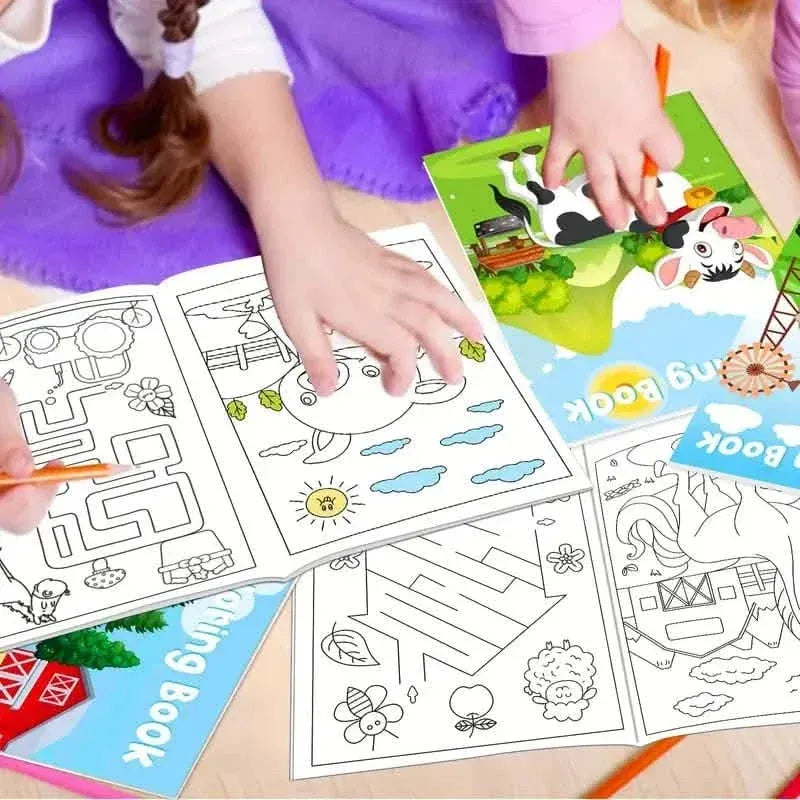 24-Pieces: Mini Coloring Books with 24 Stacking Crayons, Farm Themed - A-1 Thread Vault