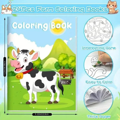 24-Pieces: Mini Coloring Books with 24 Stacking Crayons, Farm Themed - A-1 Thread Vault